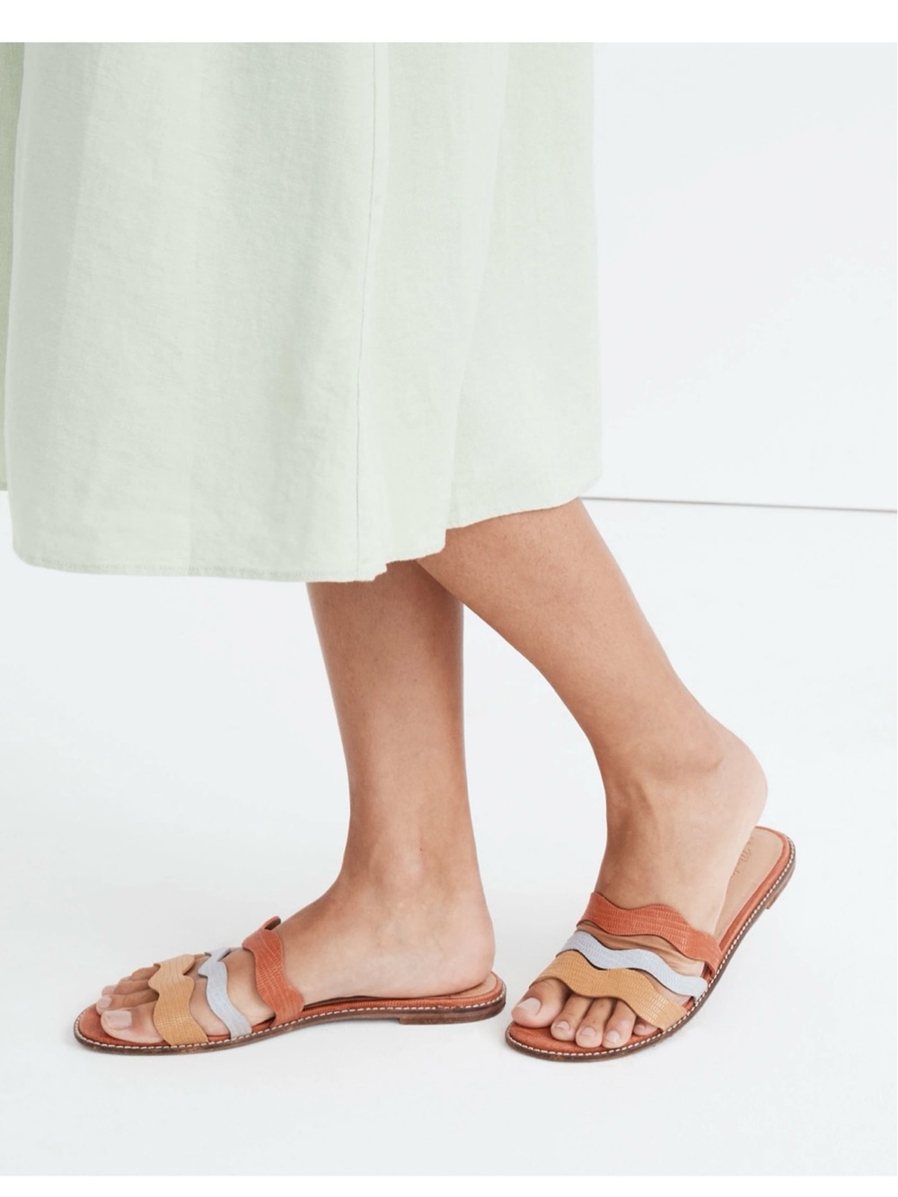 Madewell The Wave Slide Sandal In Colorblock Lizard Embossed Leather - Women - 8